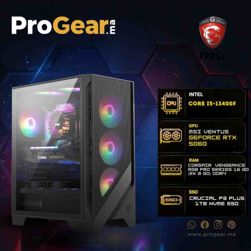 PC Gamer Ultra RTX 5060 - Intel Core i5-13400F - 16GB RAM - 1TB NVMe