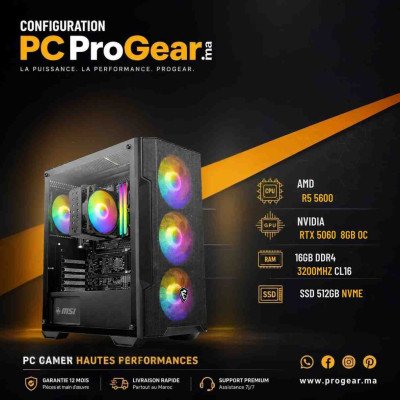 PC Gamer Ryzen 5 5600 RTX 5060 8Go | 16Go RAM | SSD 512Go | B550M