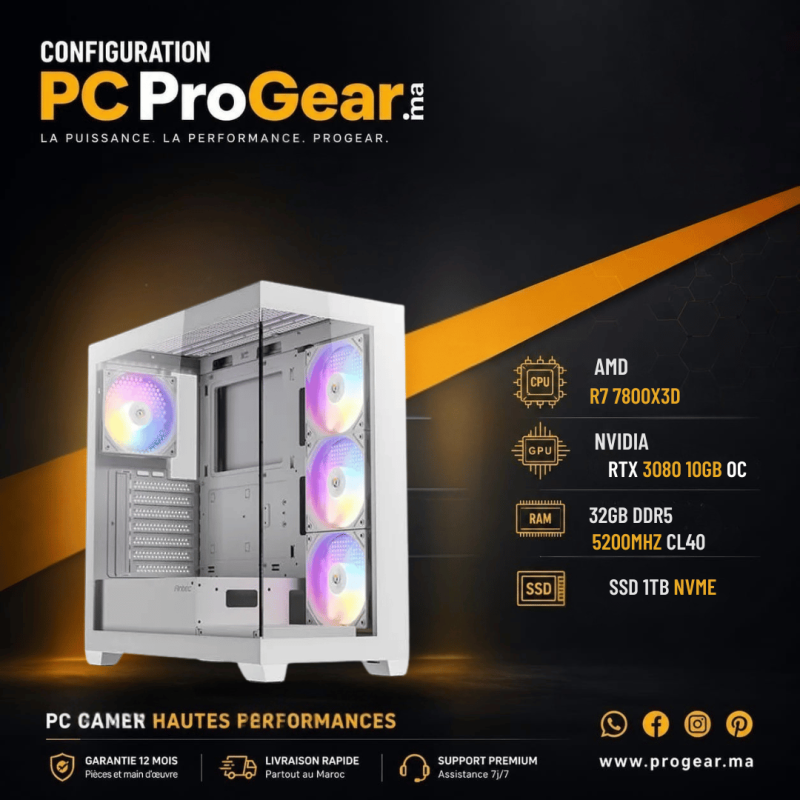 PC Gamer AMD Ryzen 7 7800X3D / RTX 3080 10GB / 32GB DDR5 / SSD NVMe 1TB / ASUS B850M-K