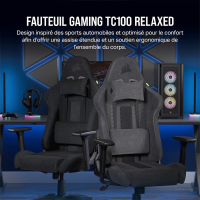 Chaise gaming CORSAIR TC100 RELAXED GAMING - FABRIC - GRIS/NOIR