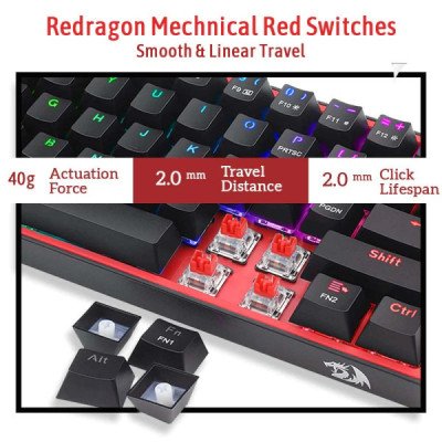 Clavier Mécanique Redragon K617 Fizz 60% RGB - Switch Rouge (Noir)