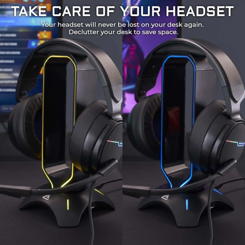 Support Casque Gamer G-Lab K-Stand Néon RGB - Porte-Casque Avec LEDs, Bouton Couleur, Base Antidérapante - Alim USB-C