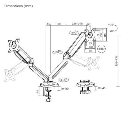 XTRMLAB E420C-64TDL - Support de Moniteur 17-32" - 2 Écrans