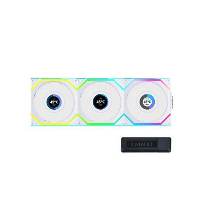 Lian Li Uni Fan SL Wireless LCD 120 Blanc - Pack de 3 - Ventilateurs ARGB Premium
