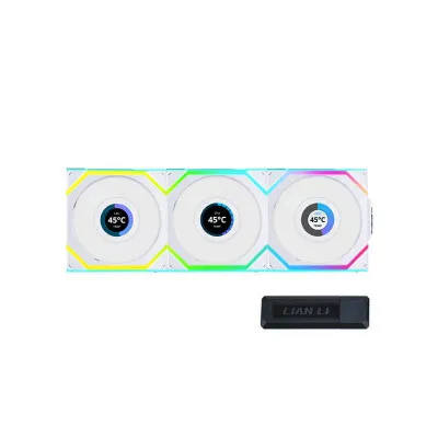 Lian Li Uni Fan SL Wireless LCD 120 Blanc - Pack de 3 - Ventilateurs ARGB Premium