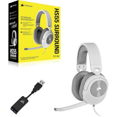 Corsair HS55 SURROUND Blanc – Casque Gaming Filaire avec Son Surround Dolby 7.1