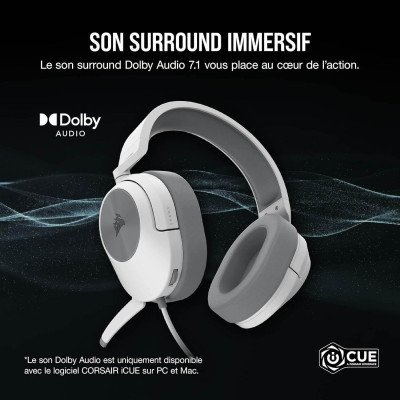 Corsair HS55 SURROUND Blanc – Casque Gaming Filaire avec Son Surround Dolby 7.1
