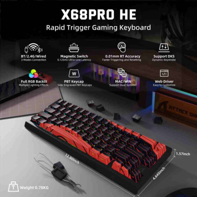 ATTACK SHARK X68PRO HE Black & Red